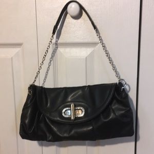 Black Leather-like Bag Turn Lock Clasp